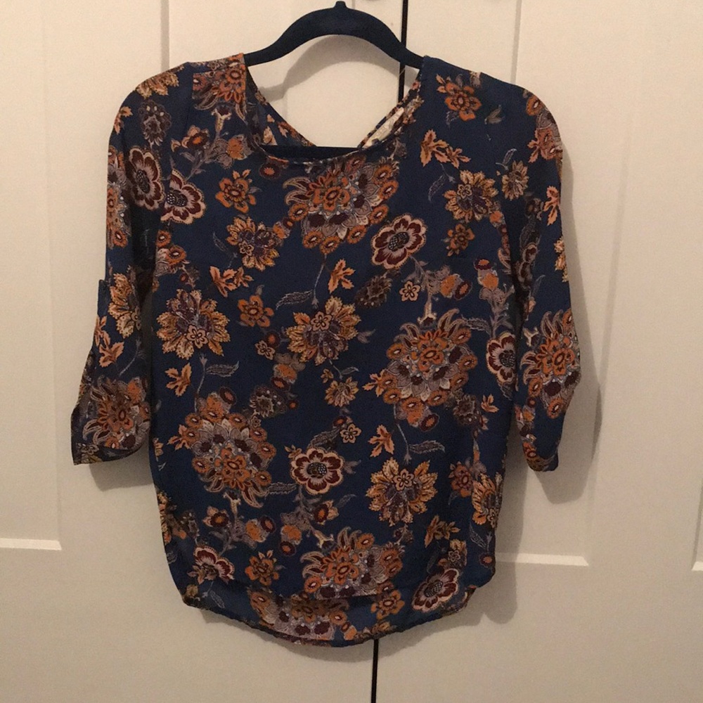 Navy floral blouse